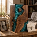 Personalized Wooden Resin Urn, Handmade Cremation Keepsake Box, Custom Engraved Memorial product logo