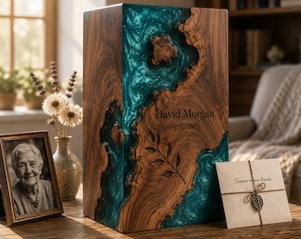 Personalized Wooden Resin Urn, Handmade Cremation Keepsake Box, Custom Engraved Memorial