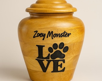 Handmade Mango Wood Pet Urn – Custom Paw Print Memorial
