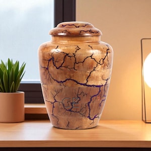 Handcrafted Mango Wood Cremation Urn: Fractal Burning, Keepsake Urn