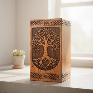 Hand Carved Tree of Life Cremation Urn, Rosewood Memorial Keepsake