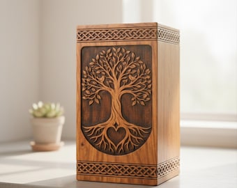 Urna de cremación con forma de árbol de la vida tallado a mano, recuerdo conmemorativo de palisandro