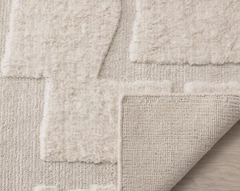 Hand Knotted Ivory Wool Rug | Modern Geometric Texture Rh rug