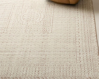 Alfombra Calero de lana neozelandesa blanca cálida anudada a mano de 10 x 14 pulgadas, alfombra antigua oushak