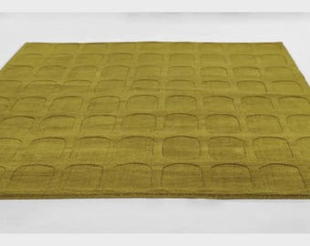 Mustard Gold Hand Tufted Wool Rug, Modern Geometric Area Rug, Contemporary Designer Carpet, Custom Size Living Room Rug 9x12,10x14,12x15.