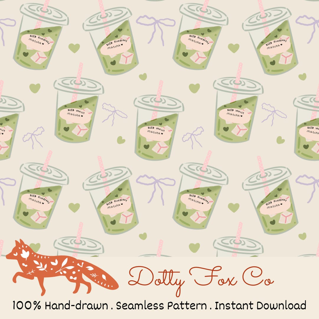 Matcha Coquette Seamless Pattern – Green Tea Digital Paper for Cafe ...