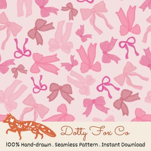 Coquette, Pink Repeating Bow, Seamless Surface Pattern – Pastel Digital Paper for Fabric, Fashion Design, Scrapbooking & Decor | 12x12” PNG