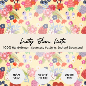 Carta digitale senza soluzione di continuità con motivo floreale di bacche, grazioso motivo di fragole, ciliegie e mirtilli per scrapbooking, adesivi, tessuti e lavoretti estivi