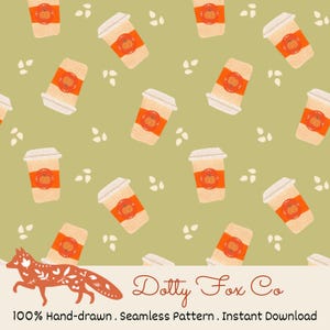 Pumpkin Spice Latte Seamless Pattern – Fall Coffee Digital Paper for Scrapbooking, Fabric & Kids Decor | PNG Download