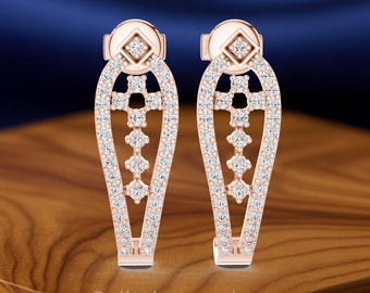 Diamond Earrings 0.84 Ct | Prong, Pavé & Collet Set Round Diamond Earrings | Sterling Silver 925 / Gold / Platinum | Minimal Fine Jewelry