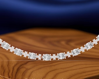 Oval & Round Diamond Necklace 4.68 Ct | Collet Set Diamond Necklace | Simple Luxury Necklace | Sterling Silver, Gold Options | Fine Jewelry
