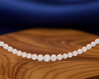 Bezel Set Diamond Necklace 12.38 CTW | 117 Round Diamond Necklace | Sterling Silver & Gold Options | Luxury Statement Necklace