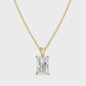 Radiant Lab Diamond Solitaire Pendant: 14K Gold Bridal Necklace