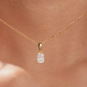 Radiant Cut Lab Grown Diamond Solitaire Pendant: 14k Gold Adjustable Necklace