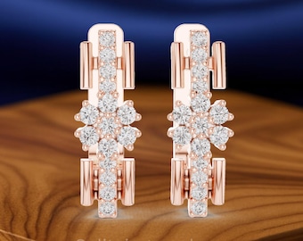 Round Diamond Prong & Collet Set Earrings | 0.90 CTW Diamond Earrings | Sterling Silver 925 / Gold / Platinum | Simple Fine Jewelry