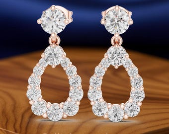 3.78 CT Round Diamond Drop Earrings | Bezel Set Diamond Dangle Earrings | Gold, Platinum & Silver | Simple Luxury Design