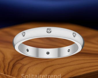 18K Gold Lab Grown Diamond Eternity Band Ring: Minimalist Stackable Wedding Ring