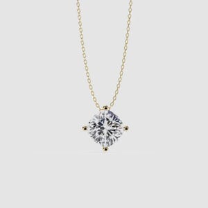 Cushion Cut Lab Diamond Solitaire Pendant: 10K/14K/18K/20K Gold Necklace