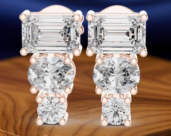 Minimal Diamond Stud Earrings | 7.00 CT Diamond Earrings | Round, Oval, Emerald Cut Diamond Studs | Sterling Silver & Gold Options