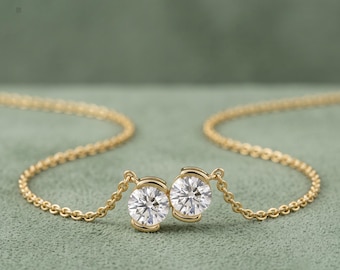 Toi et Moi Lab Grown Diamond Pendant Necklace, 14K Gold Two Stone Diamond Necklace, Minimalist Anniversary Gift For Her