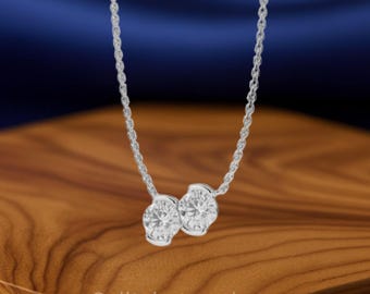 Lab Grown Diamond Toi et Moi Necklace: 14K Gold Two-Stone Bridal Pendant
