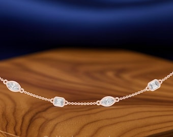 Emerald, Marquise Diamond Necklace 4.20 Ct | Bezel Set Diamond Necklace | Minimal Luxury Necklace | Sterling Silver, Gold | Fine Jewelry