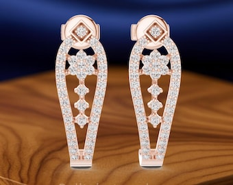 Diamond Pavé Prong Set Earrings | 1.64 CTW Round Diamond Earrings | Sterling Silver & Gold Options | Minimalist Luxury Design