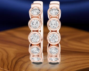 1.80 CT Round Diamond Bezel Set Earrings | Diamond Stud Earrings | Gold & Sterling Silver | Minimal Diamond Earrings | Fine Jewelry