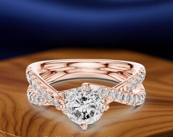 2.00 CT Round Diamond Ring | 35 Diamond Halo Ring | U-Cut & Collet Setting | Custom CAD Engagement Ring | Made to Order
