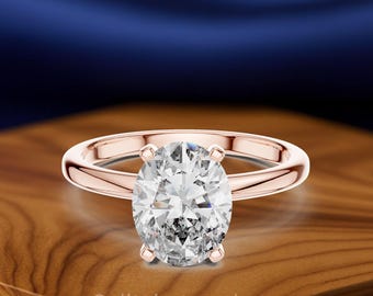 Oval Lab Grown Diamond Solitaire Engagement Ring, Minimalist 14K Gold Wedding Ring, Elegant Promise Ring, Anniversary Gift For Her