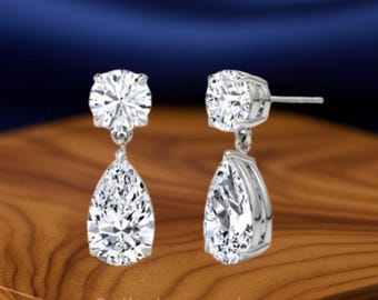 Pendientes colgantes de diamantes cultivados en laboratorio: joyas nupciales de oro de 14 quilates con forma de pera y redonda