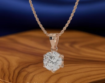 Colgante solitario de diamante cultivado en laboratorio con certificación IGI: collar minimalista de oro de 14 quilates