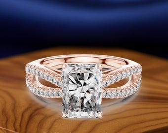 Radiant Cut Diamond Ring 2.88 CTW | Bezel Set Radiant Engagement Ring | U-Cut Diamond Band | Simple CAD Design | Custom Made Ring