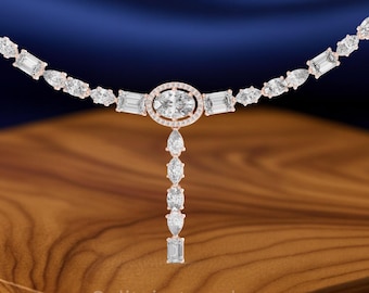 Multi-Shape Diamond Necklace | 18.13 CT Lab-Grown Diamond Statement Necklace | Oval, Emerald, Pear, Marquise, Round  Diamonds | Fine Jewelry