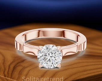 Anillo de compromiso solitario redondo de 1.00 quilates • Estilo minimalista clásico