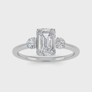 Emerald Cut Lab Grown Diamond Three Stone Ring: 3ct IGI Certified