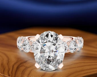 Lab-Grown Oval Diamond Halo Ring, U-Cut Pavé Band, IGI Certified (6.48 CTW)
