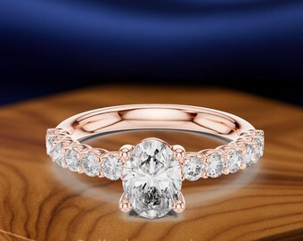 2.10 CT Oval & Round Diamond Ring | Collet Set Diamond Ring | Minimalist CAD Design | Custom Gold Engagement Ring