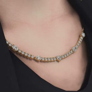10.00 CTW Lab-Grown Diamond Tennis Necklace: 14K Gold Multi-Shape Statement Jewelry