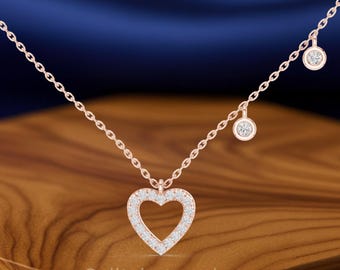 Heart-Shaped Diamond Necklace Pendant | 0.66 CTW Round Diamond Pendant | Bezel, U-Cut Setting | Silver, Gold Options | Love Necklace