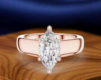 Marquise-Schliff Lab gewachsen Diamant Solitär Verlobungsring | 14K Solid Gold Minimalist Ehering | Versprechen Ring | Geschenk zum Jahrestag