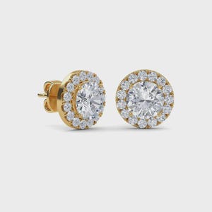 Round Halo Diamond Stud Earrings | 2.50 Ct Lab Grown IGI Certified | 14K/18K Gold | Brilliant Cut | Nova Halo Studs