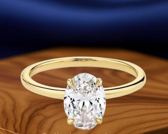 Oval Cut Lab Grown Diamond Solitaire Engagement Ring, 14K Gold Oval Engagement Ring, Lab Diamond Ring For Gift, Minimalist Ring For Her
