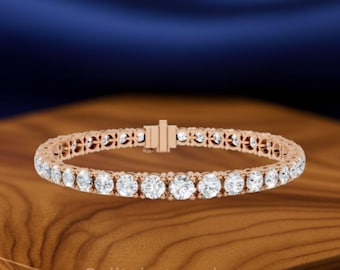 Pulsera de tenis con diamantes redondos cultivados en laboratorio, pulsera de eternidad de oro de 14 quilates, pulsera minimalista de diamantes, regalo de aniversario para ella.
