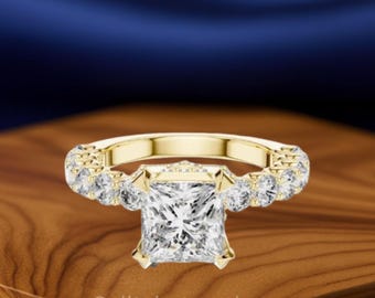 2ct Princess Cut Lab Grown Diamond Ring: 18K White Gold with Round Accents