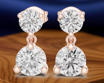 Round Diamond Stud Earrings | 3.00 CTW Collet Set Diamond Earrings | Sterling Silver & Gold Options | Simple Classic Diamond Earrings