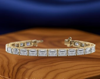Emerald Cut Lab Grown Diamant Tennisarmband | Massief gouden lijn armband | Gouden diamanten armband | Luxe bruidssieraden | Cadeau voor haar