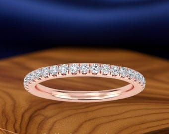 Lab-Grown Diamond Eternity Band: French Pavé 14K/18K Gold Ring