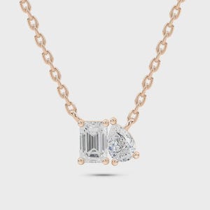 Lab Grown Diamond Toi et Moi Necklace: Pear & Emerald Cut, 14K Gold