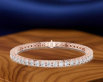 Pulsera de tenis con diamantes redondos cultivados en laboratorio / Pulsera de diamantes de eternidad completa / Joyería nupcial apilable de oro de 14 quilates, regalo para ella.